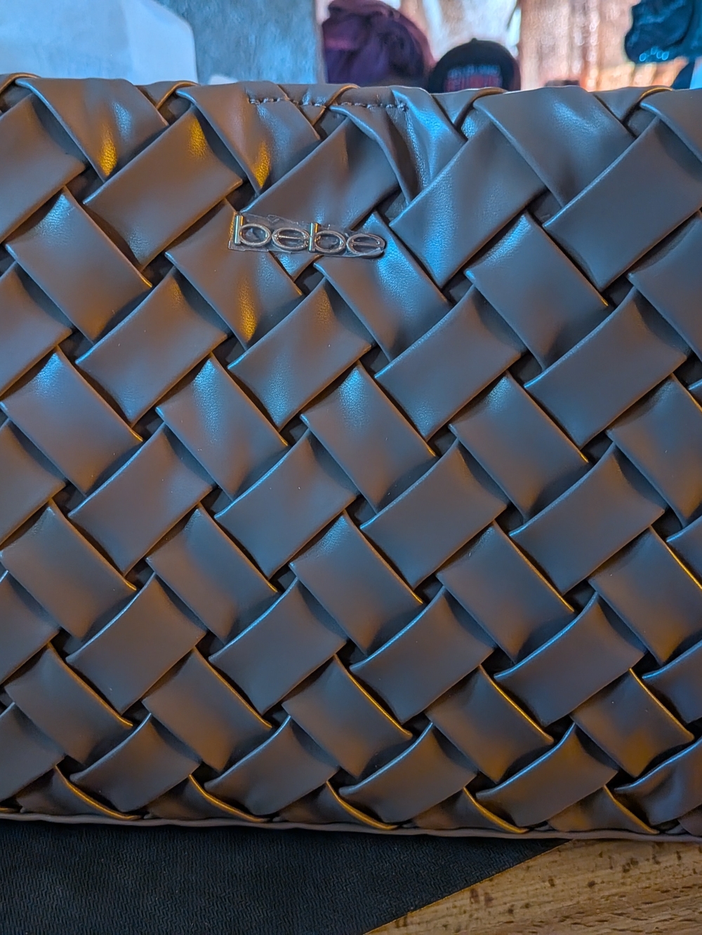 bebe Woven Faux-Leather Satchel Bag in Taupe